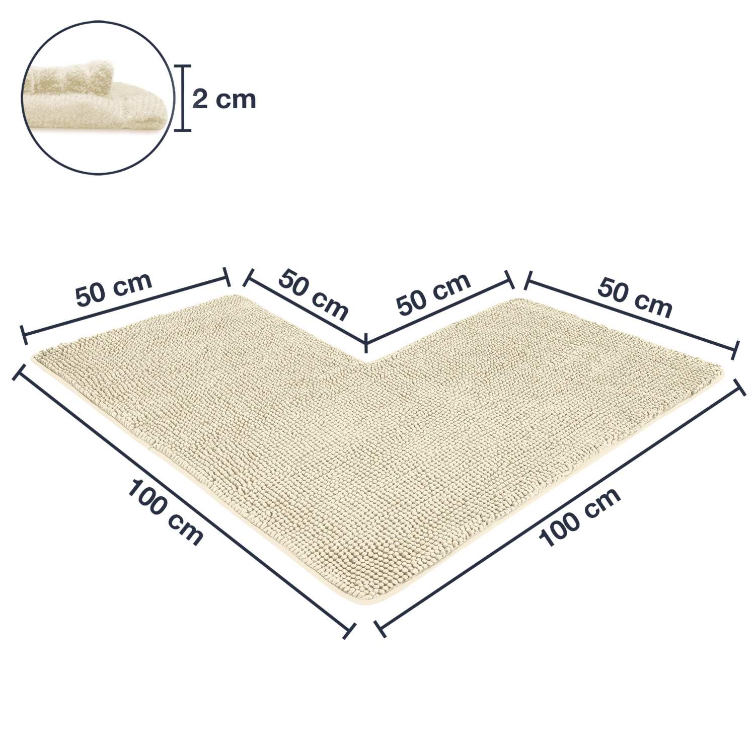 WOHNDIRECT Badematte – Eckform PARIS für Eckduschen