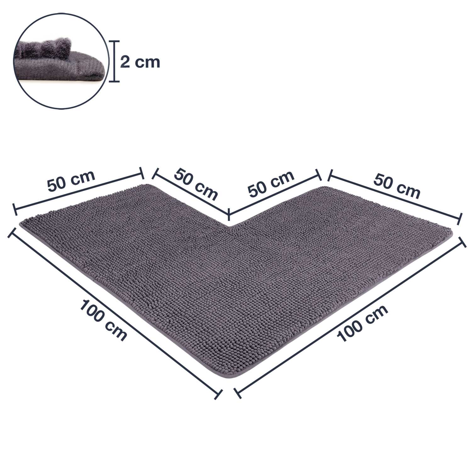 WOHNDIRECT Badematte – Eckform PARIS für Eckduschen