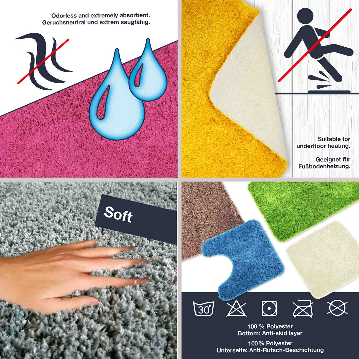 FLORENZ • Hochflor Badteppich • 4 Größen • zum Set kombinierbar - WohnDirect.com - Heimtextilien für stilvolles Wohnambiente