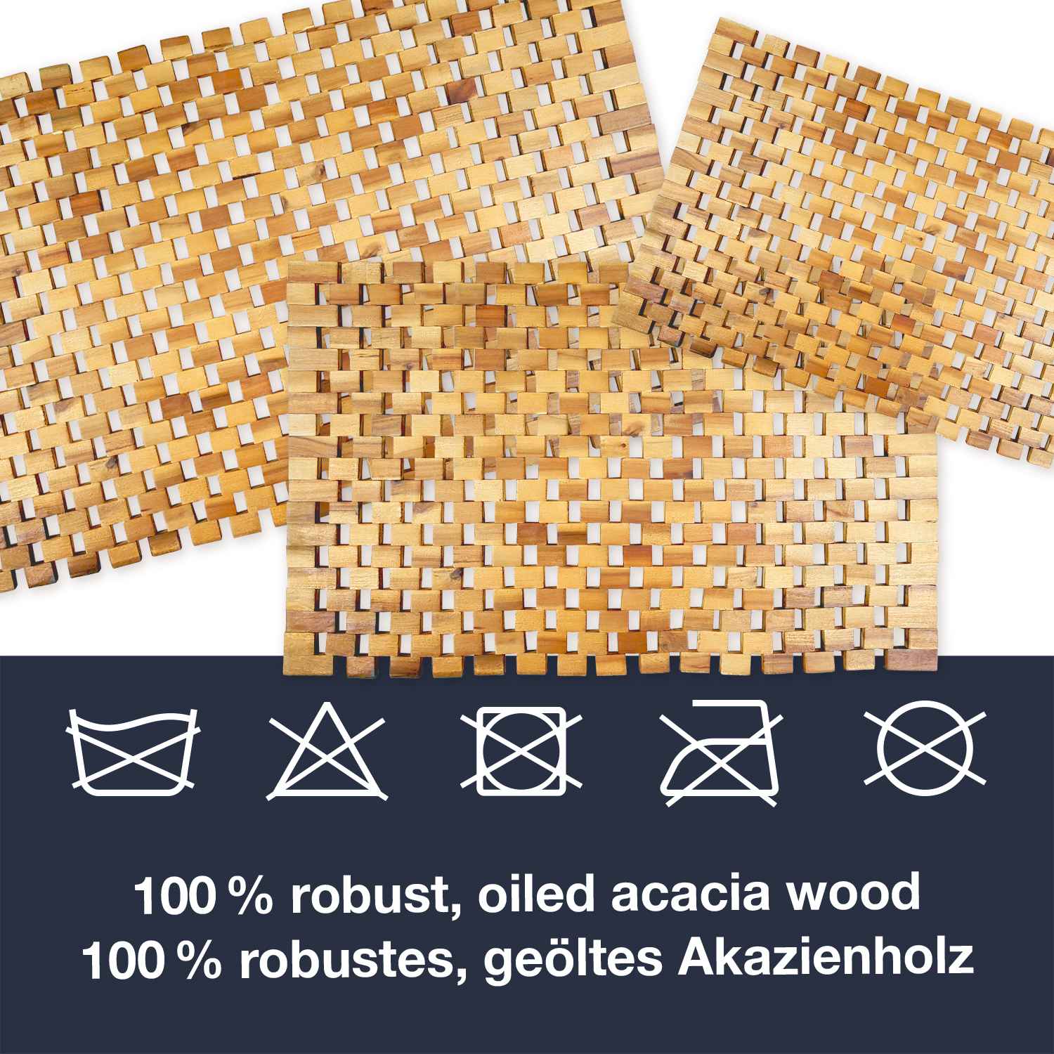 Akazienholz Badematte • in 3 Größen • mit Gummistopper - WohnDirect.com - Heimtextilien für stilvolles Wohnambiente