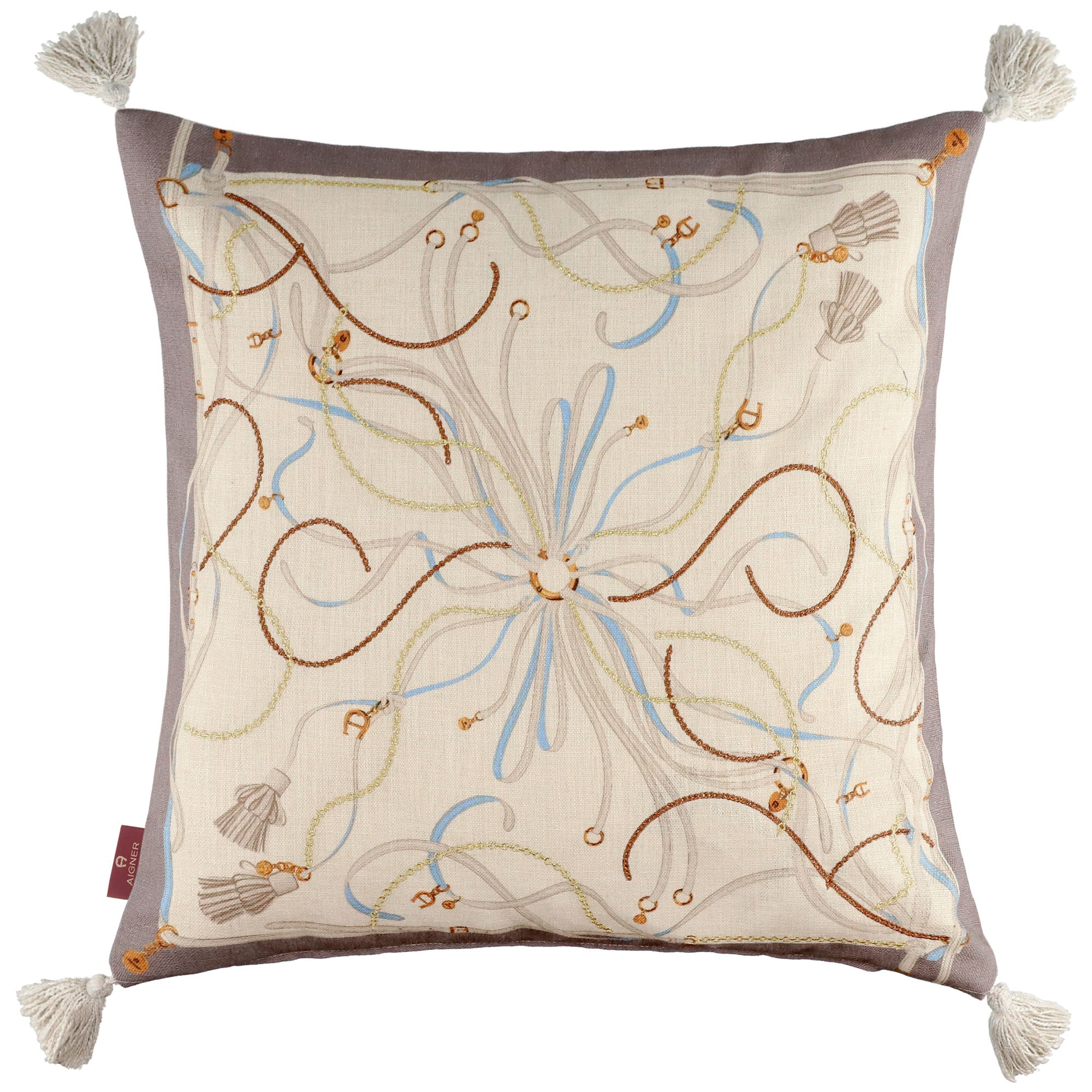 AIGNER Zierkissenhülle 50x50 cm – Strukturstoff, Stickerei & Quasten, Beige/Rosa