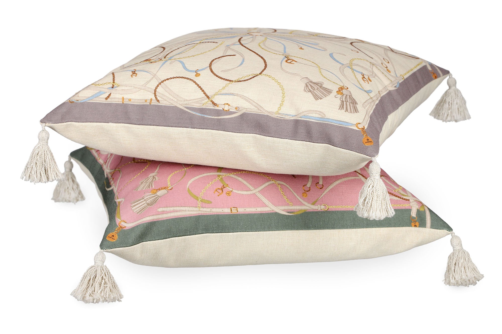 AIGNER Zierkissenhülle 50x50 cm – Strukturstoff, Stickerei & Quasten, Beige/Rosa