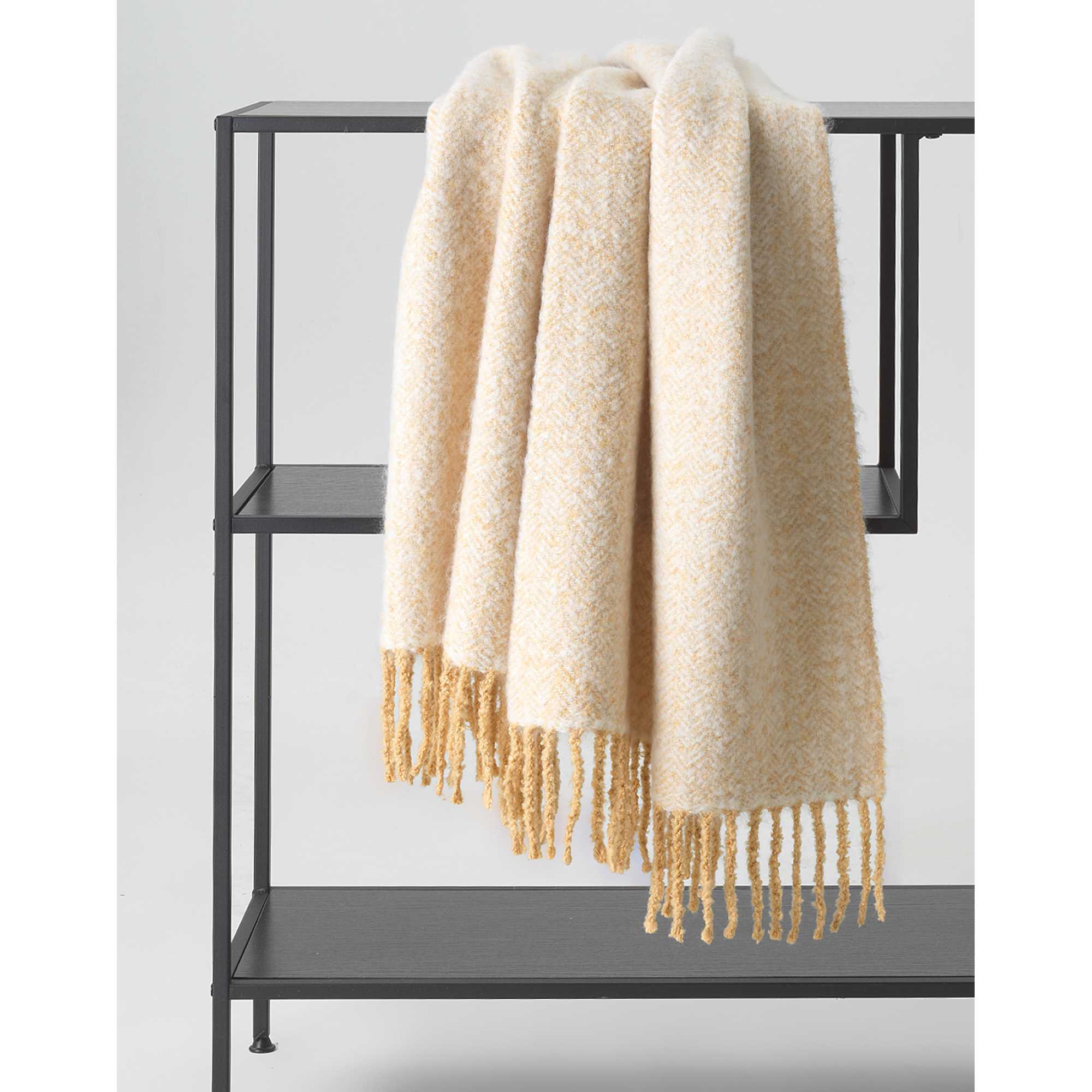 TOM TAILOR Kuscheldecke - Fischgrätenmuster mit Fransen 130x170cm