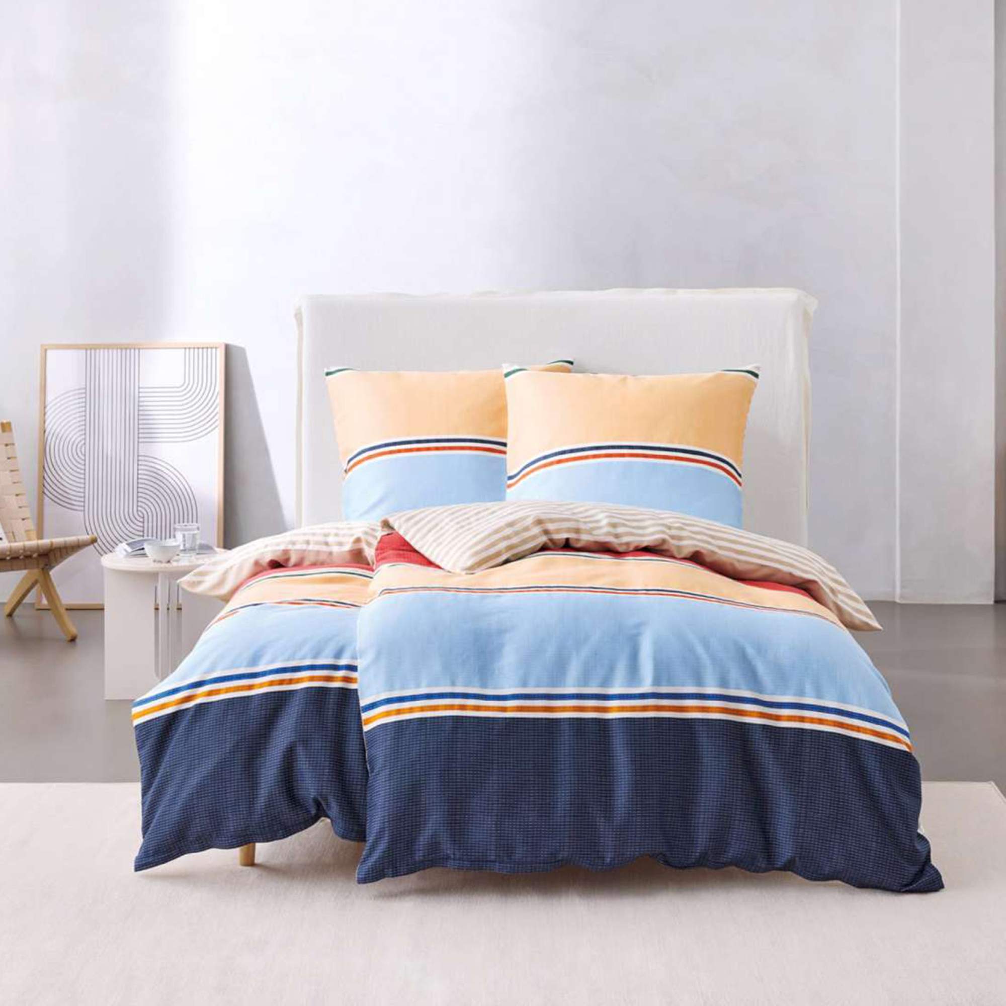 Satin Bettwäsche Ash mit Quer-Blockstreifen - WohnDirect.com - Heimtextilien für stilvolles Wohnambiente