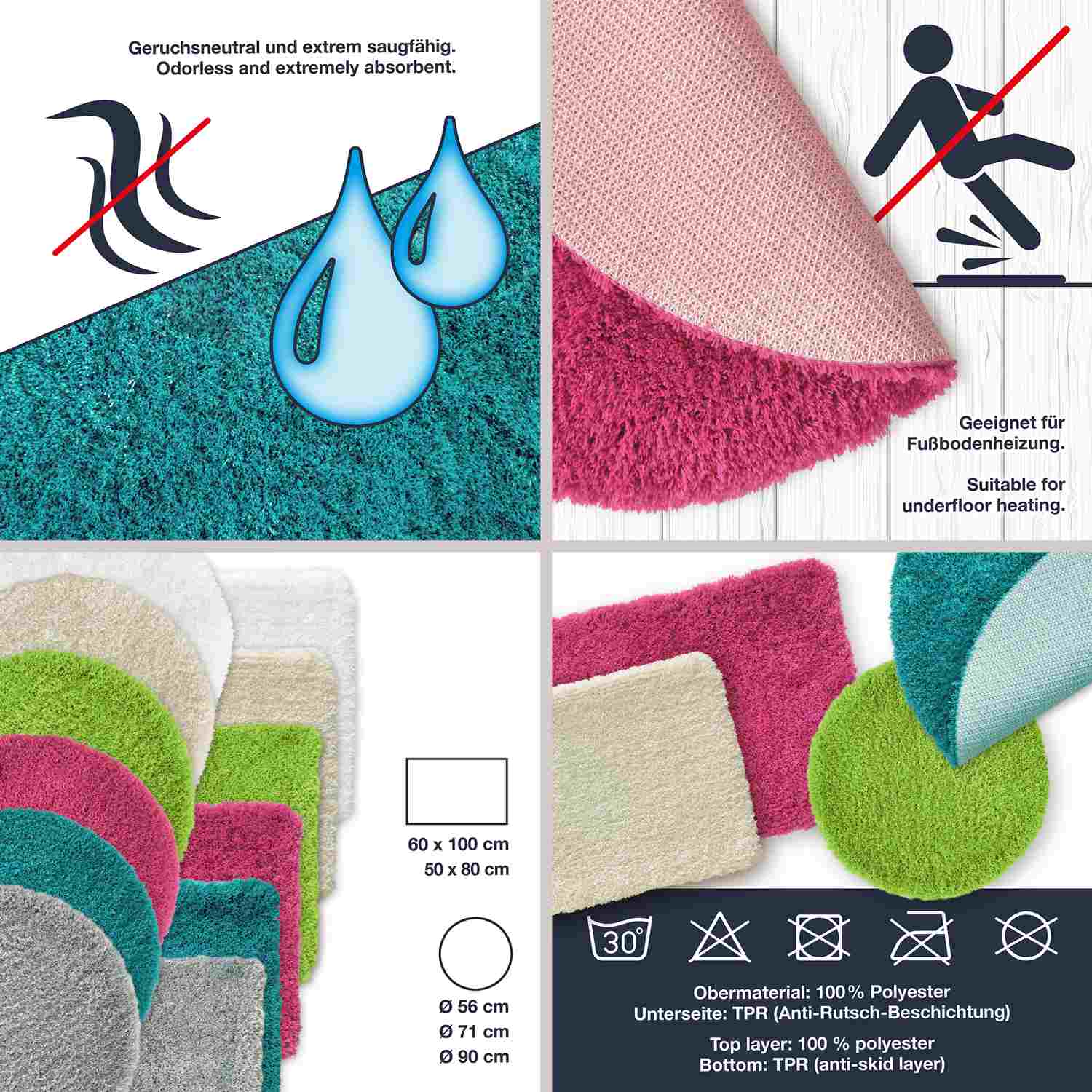 MALMÖ • Hochflor Badteppich • auch in Rund • 5 Größen