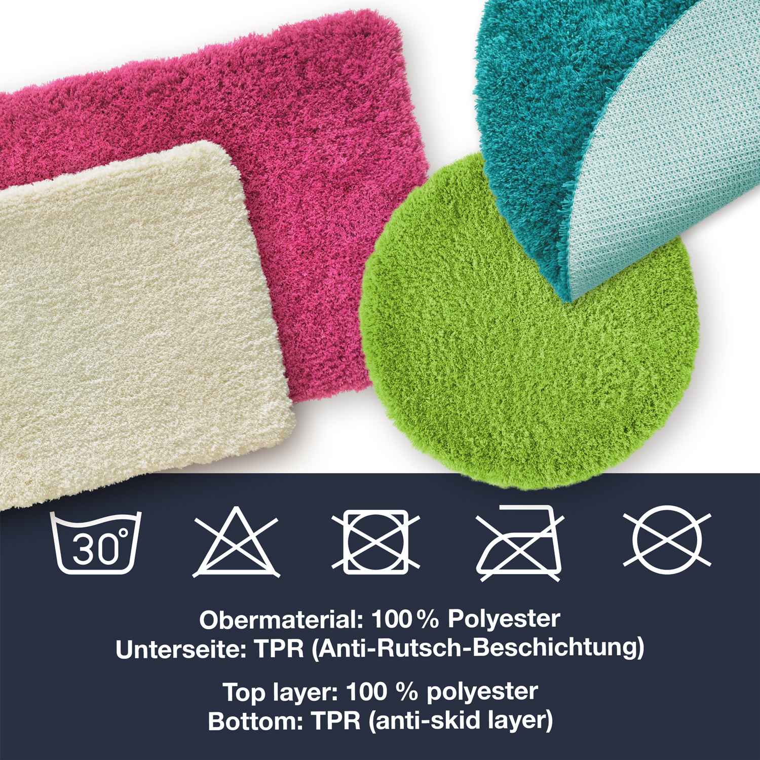 MALMÖ • Hochflor Badteppich • auch in Rund • 5 Größen