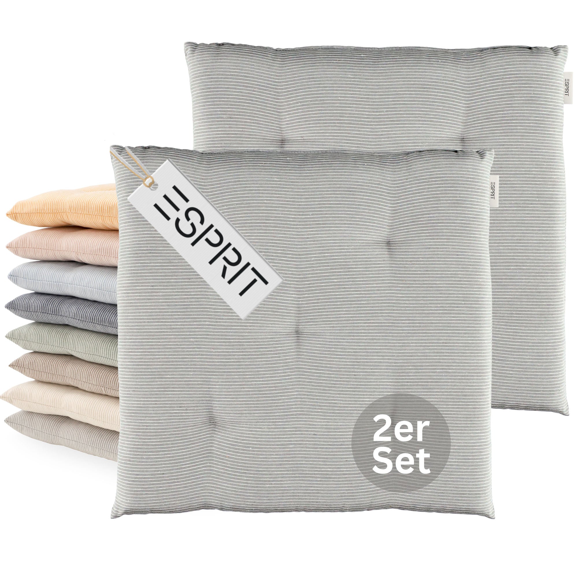 Esprit Stuhlkissen 40x40 cm, gewebt mit Stepppunkten & Nadelstreifen, pflegeleicht, waschbar 30°C, verschiedene Farben