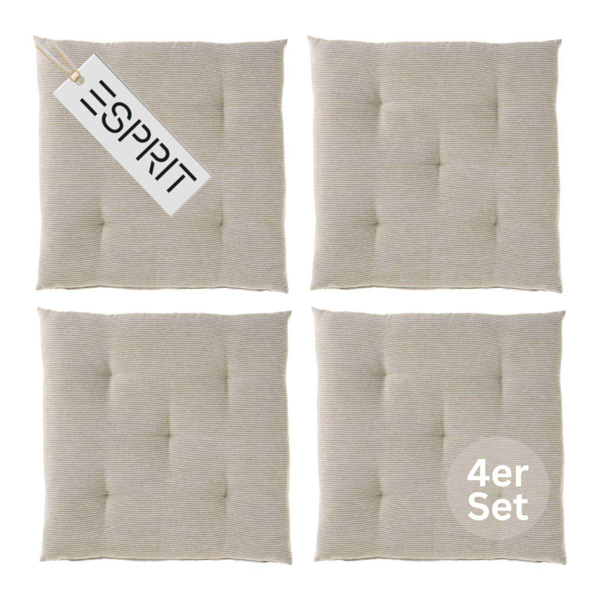 Esprit Stuhlkissen 40x40 cm, gewebt mit Stepppunkten & Nadelstreifen, pflegeleicht, waschbar 30°C, verschiedene Farben