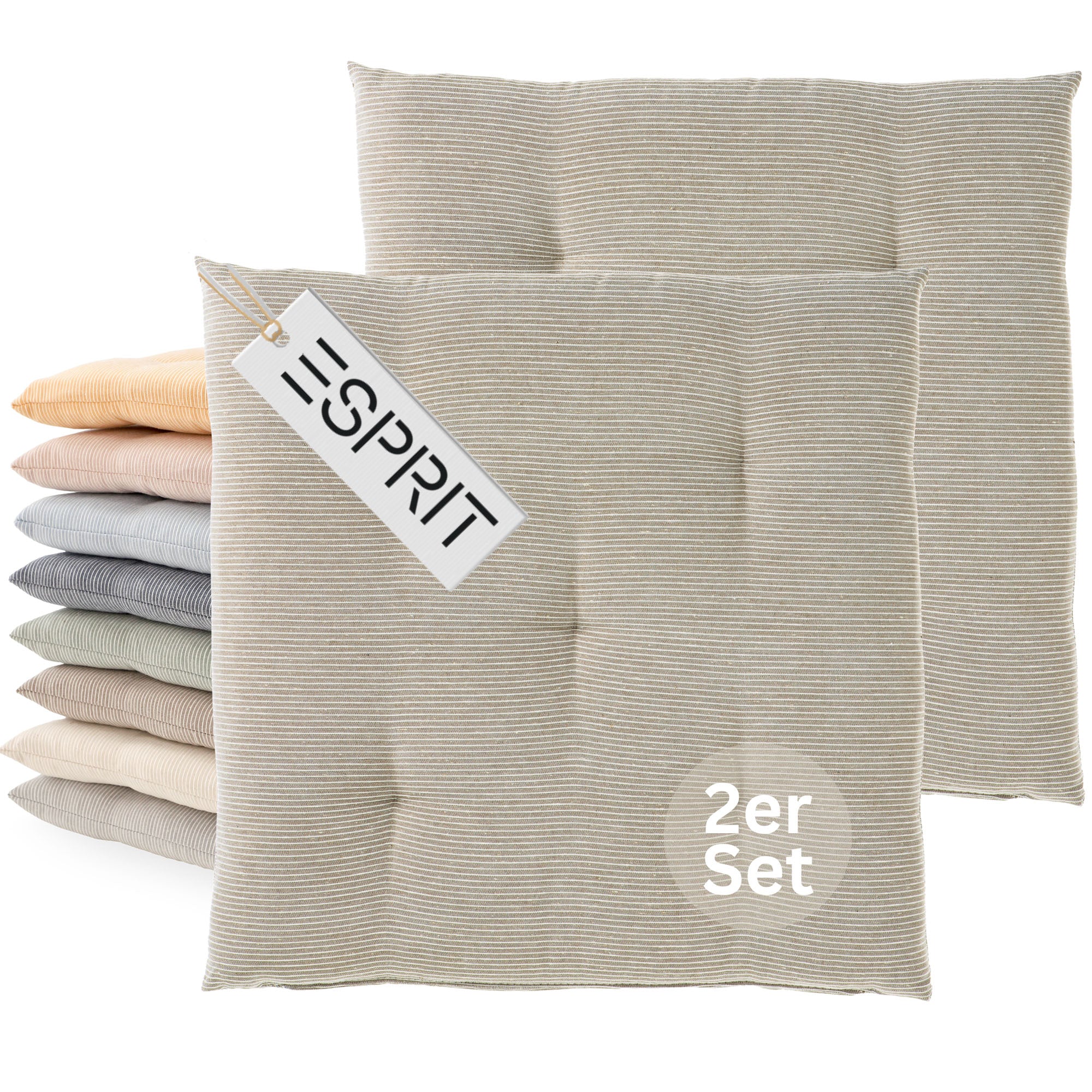 Esprit Stuhlkissen 40x40 cm, gewebt mit Stepppunkten & Nadelstreifen, pflegeleicht, waschbar 30°C, verschiedene Farben