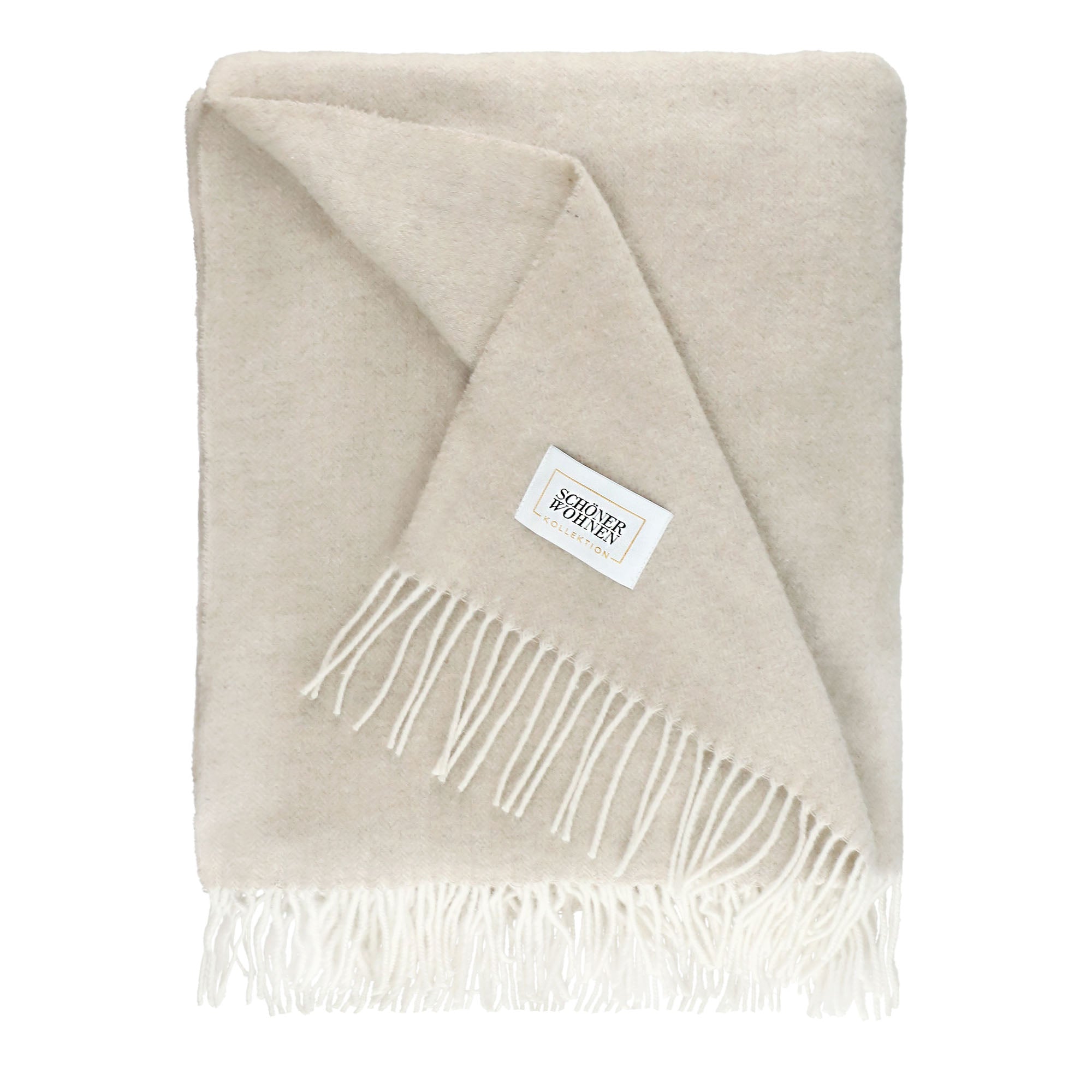 Schöner Wohnen Wohndecke aus Merinowolle – Kuschelige Decke mit Hahnentrittmuster, Fransen