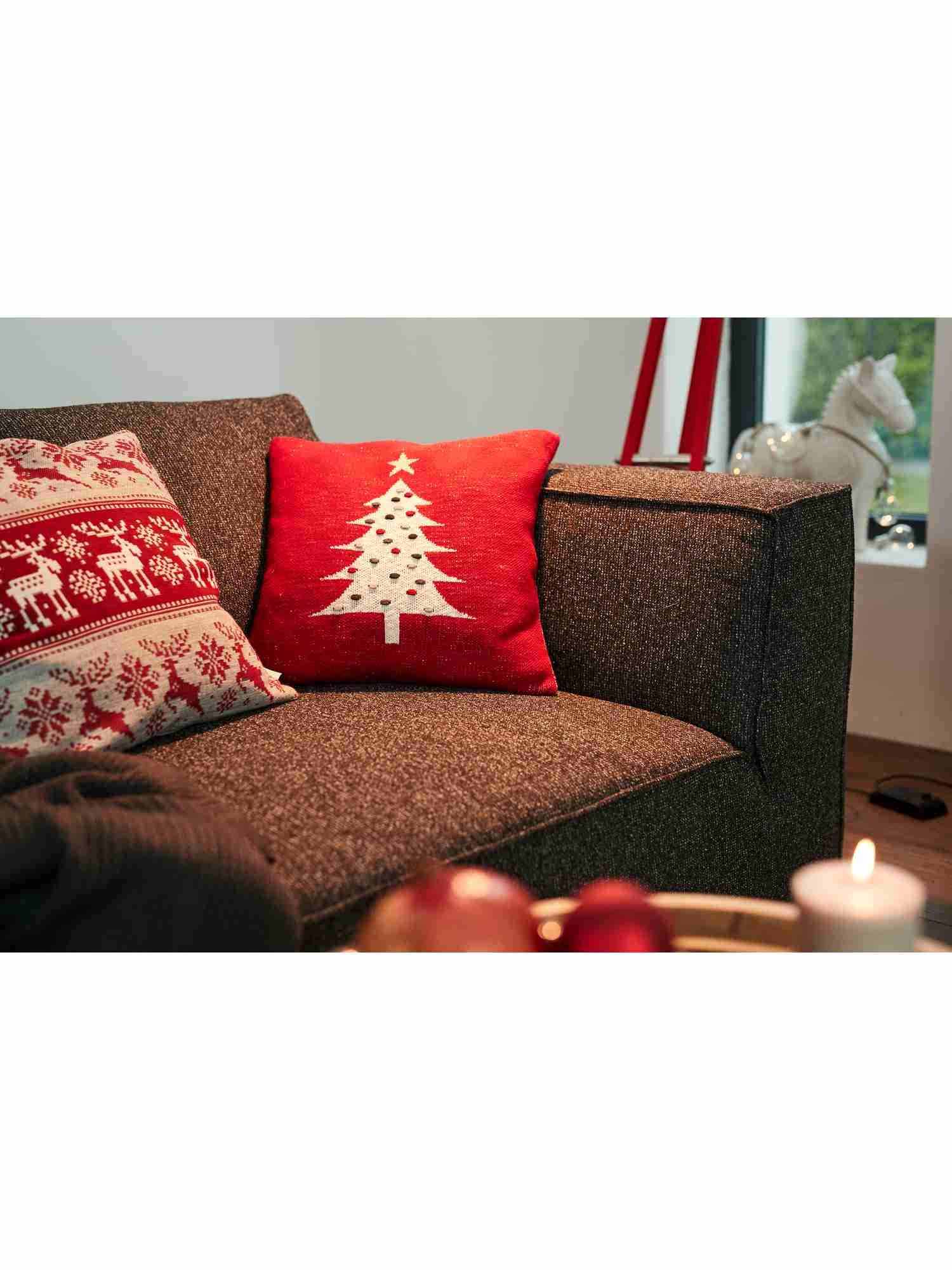 Kissenhülle Knitted Red Tree • Wendekissen mit Weihnachtsbaum • 100% Baumwolle • 45 x 45 cm