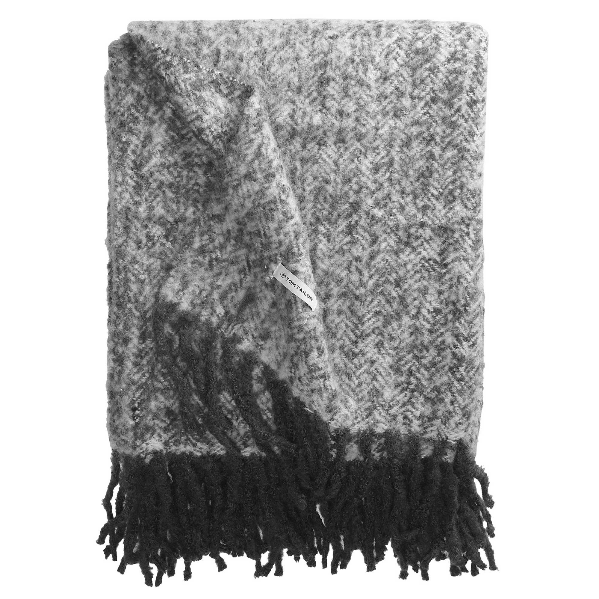 TOM TAILOR Kuscheldecke - Fischgrätenmuster mit Fransen 130x170cm