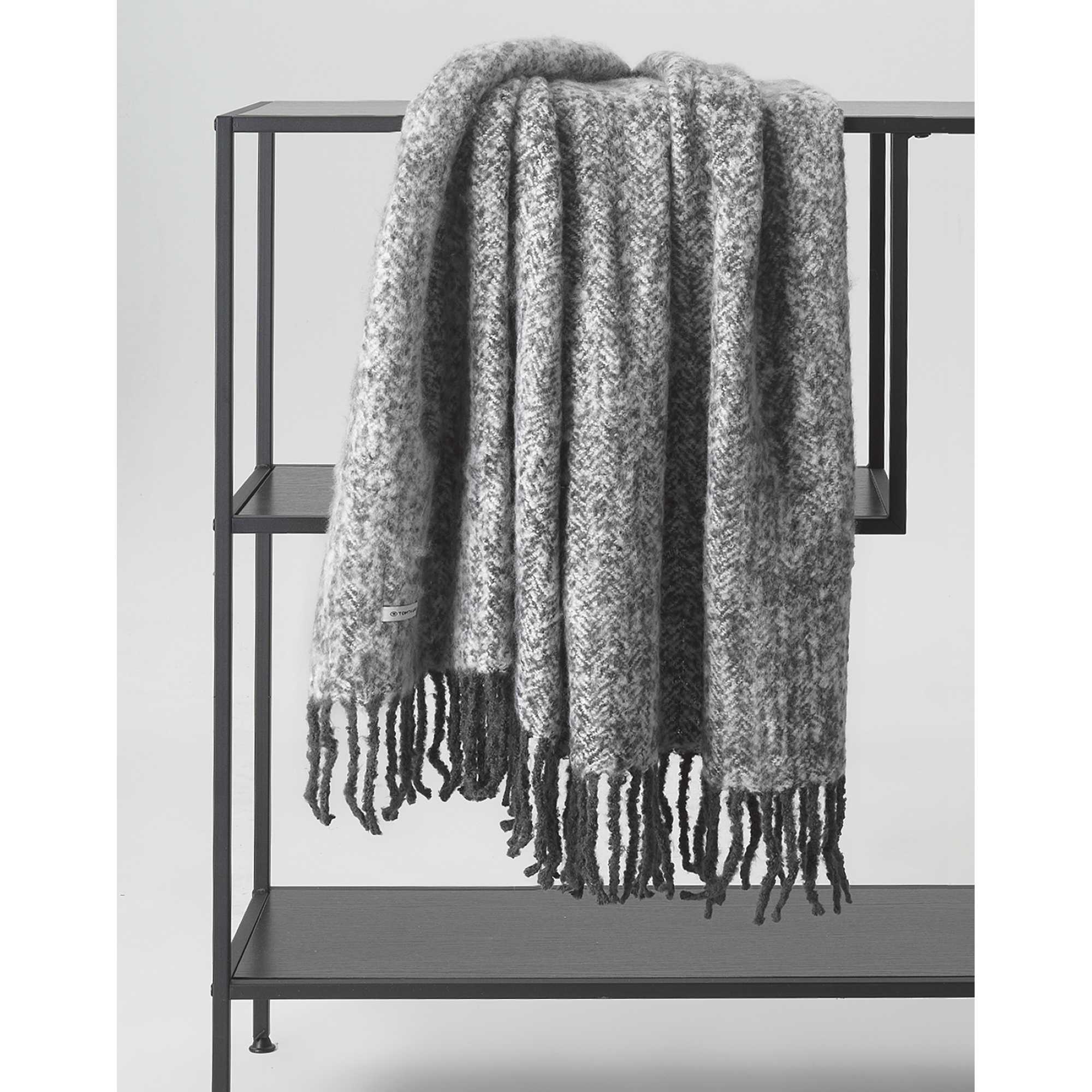 TOM TAILOR Kuscheldecke - Fischgrätenmuster mit Fransen 130x170cm