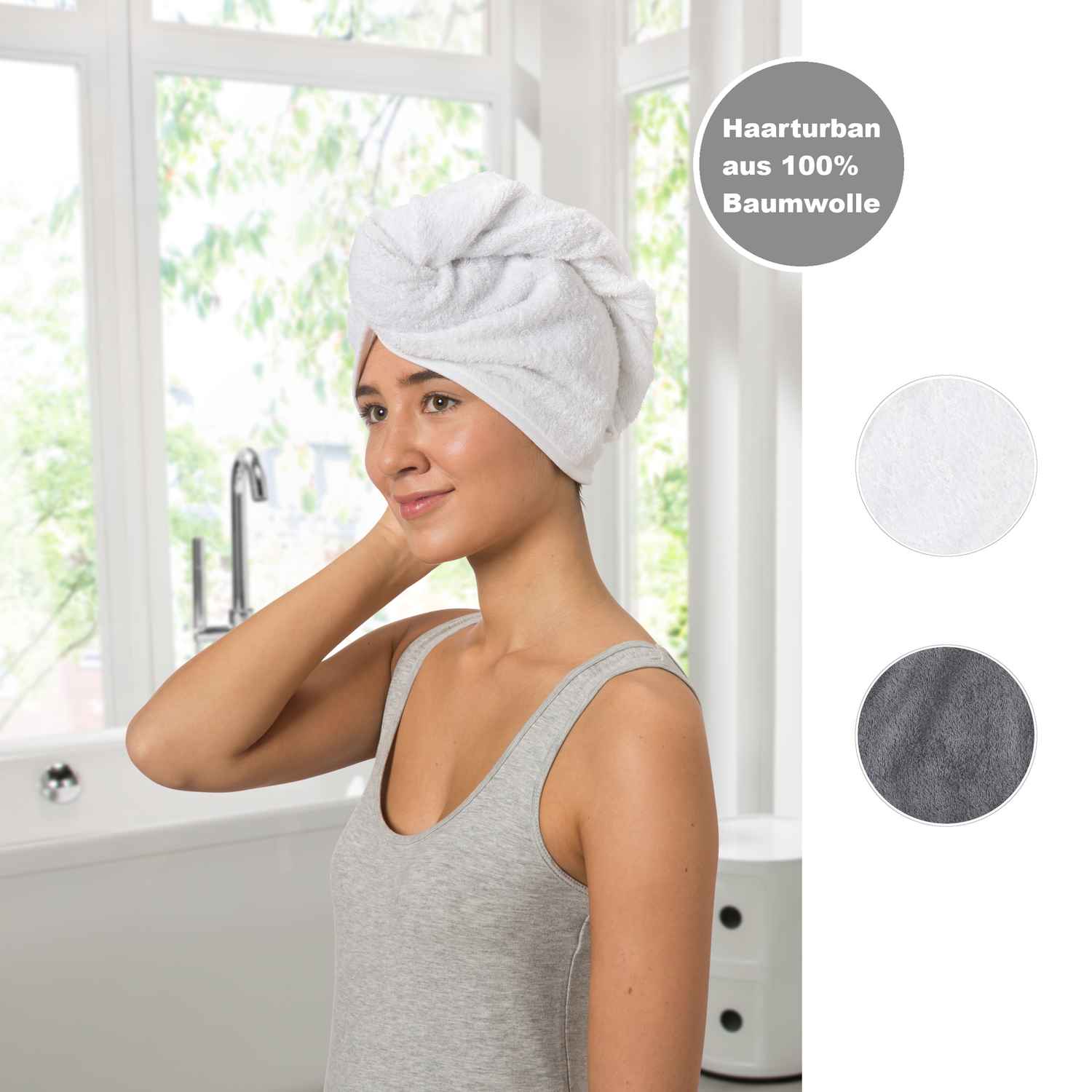 Haarturban aus 100% Baumwolle mit Knopfverschluss - WohnDirect.com - Heimtextilien für stilvolles Wohnambiente