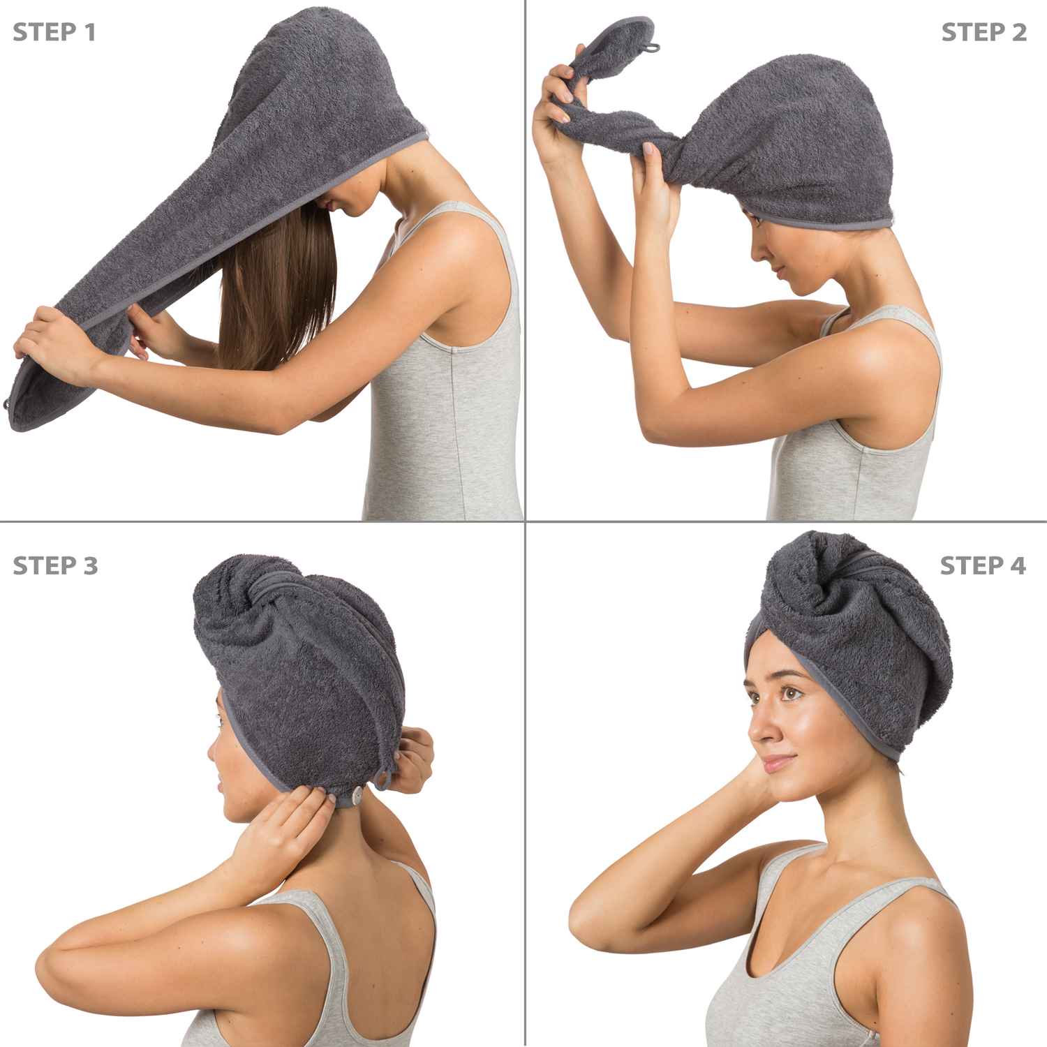 Haarturban aus 100% Baumwolle mit Knopfverschluss - WohnDirect.com - Heimtextilien für stilvolles Wohnambiente