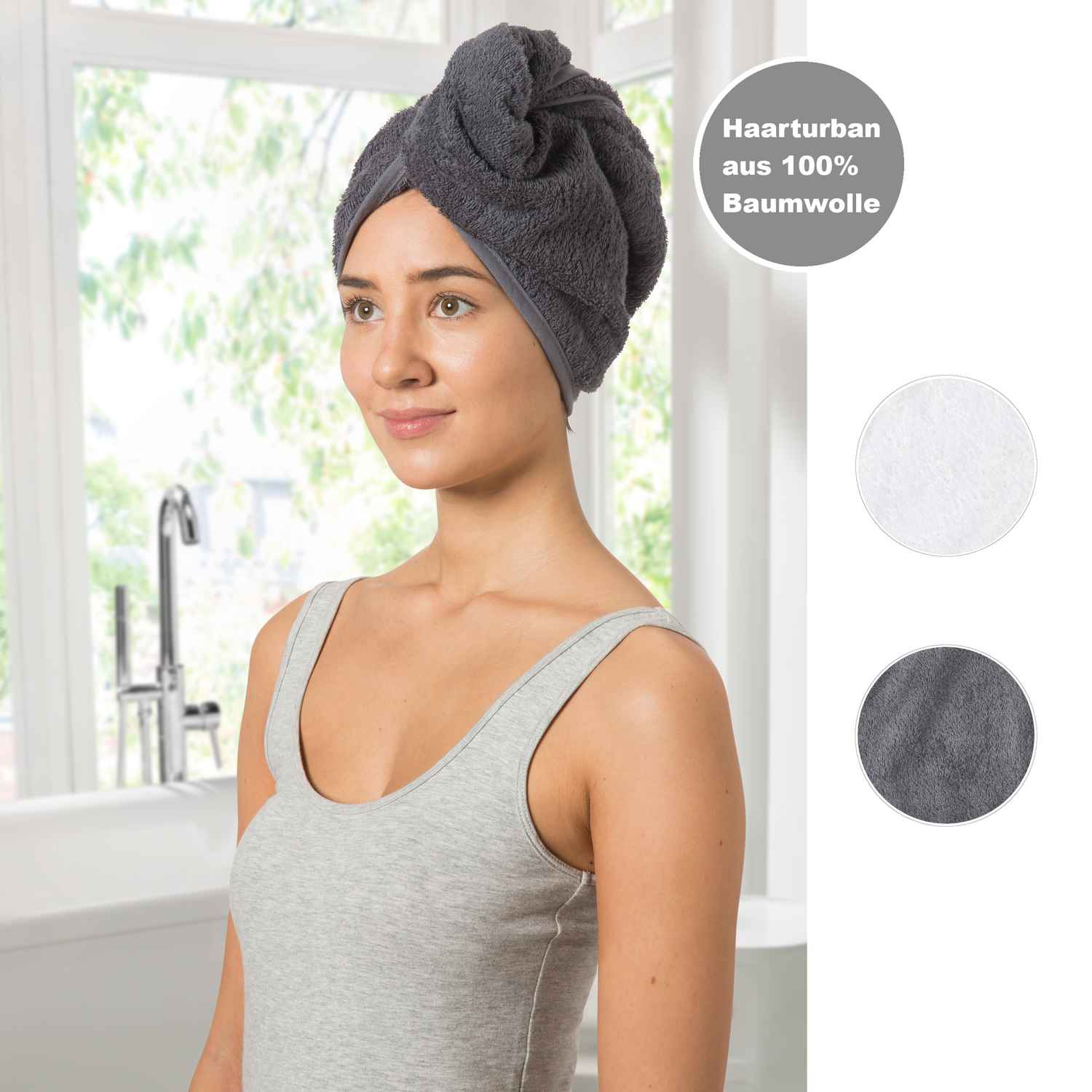 Haarturban aus 100% Baumwolle mit Knopfverschluss - WohnDirect.com - Heimtextilien für stilvolles Wohnambiente