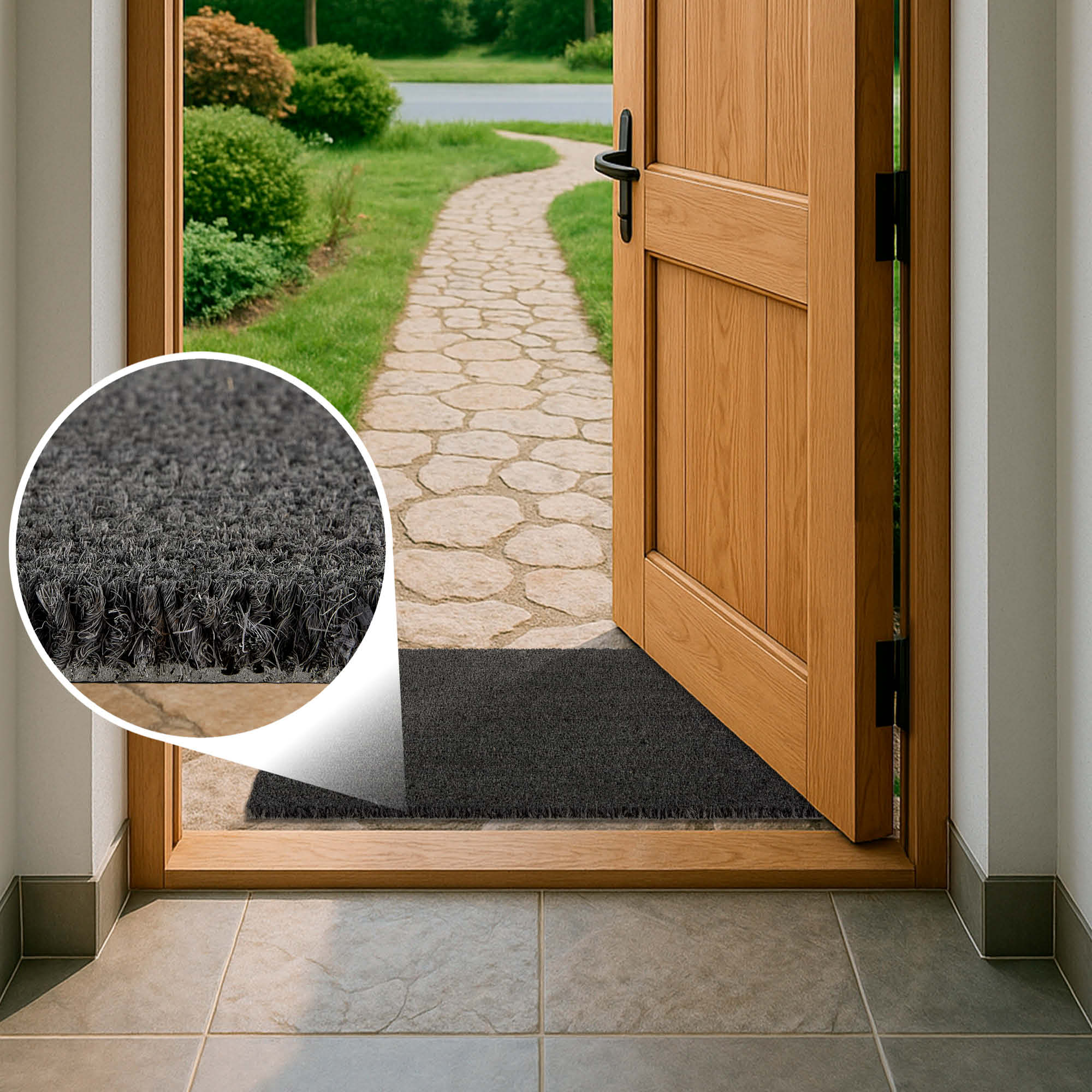 Fußmatte KEIRA grau 2er Set – Kokosvelours 100% Naturfaser