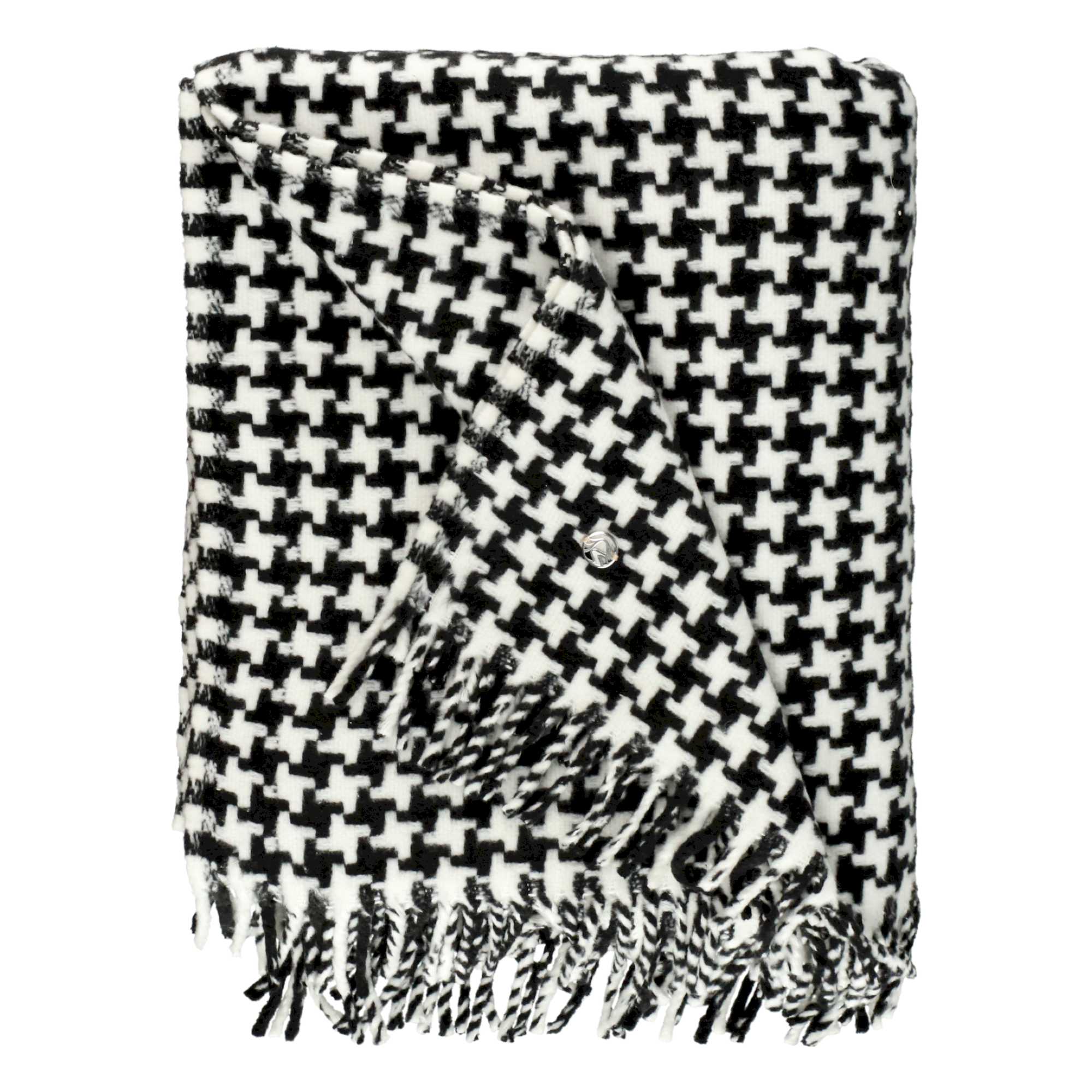 Elegante Sportalm Wohndecke in schwarz-weiß, 140x180 cm, Fransen, gewebt in Spanien