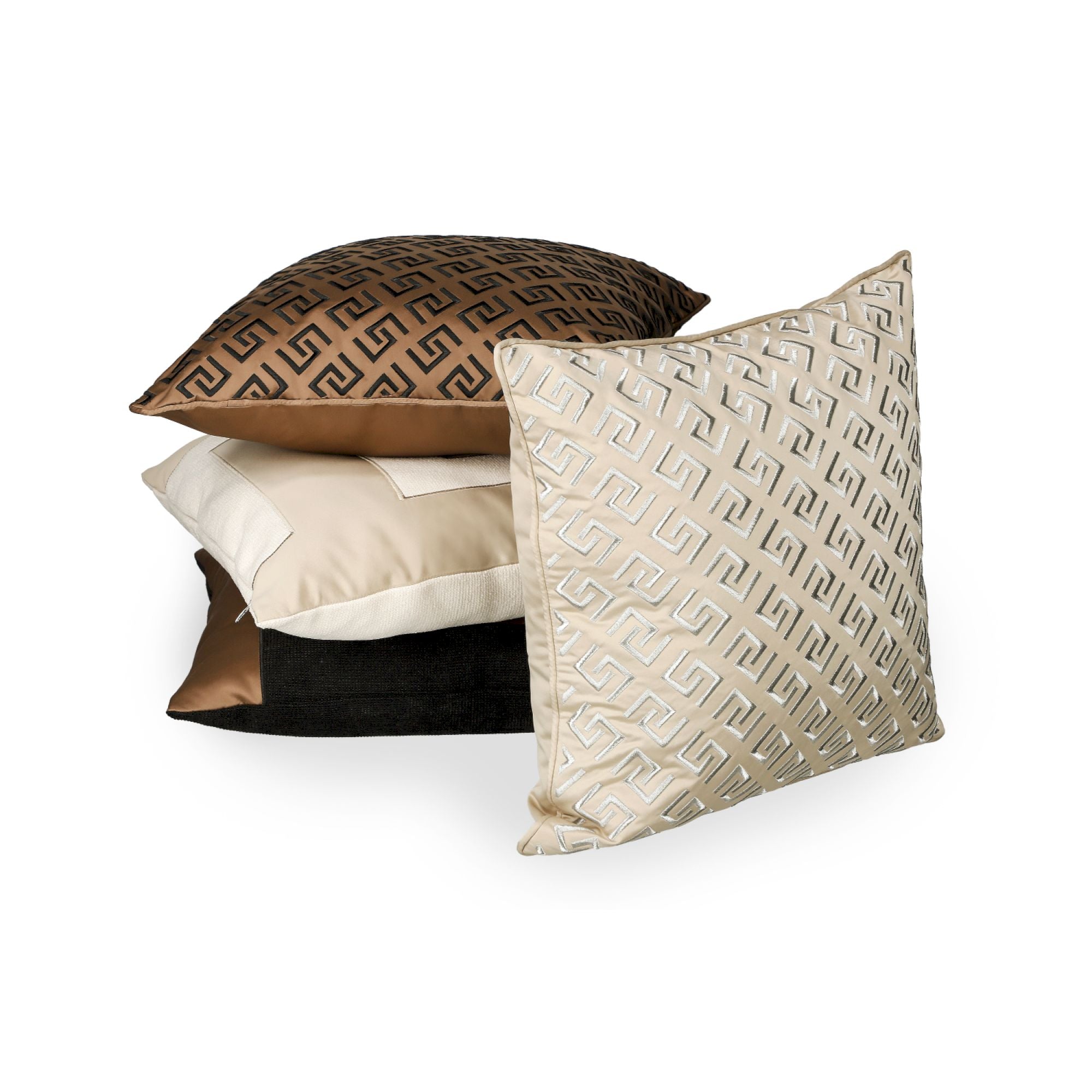 Sportalm Zierkissenhülle 45x45 cm mit grafischer Stickerei – modernes Satin-Design in Beige/Braun