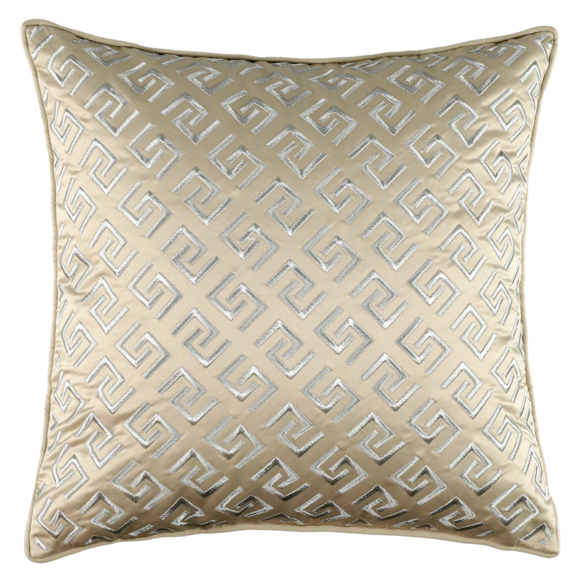 Sportalm Zierkissenhülle 45x45 cm mit grafischer Stickerei – modernes Satin-Design in Beige/Braun
