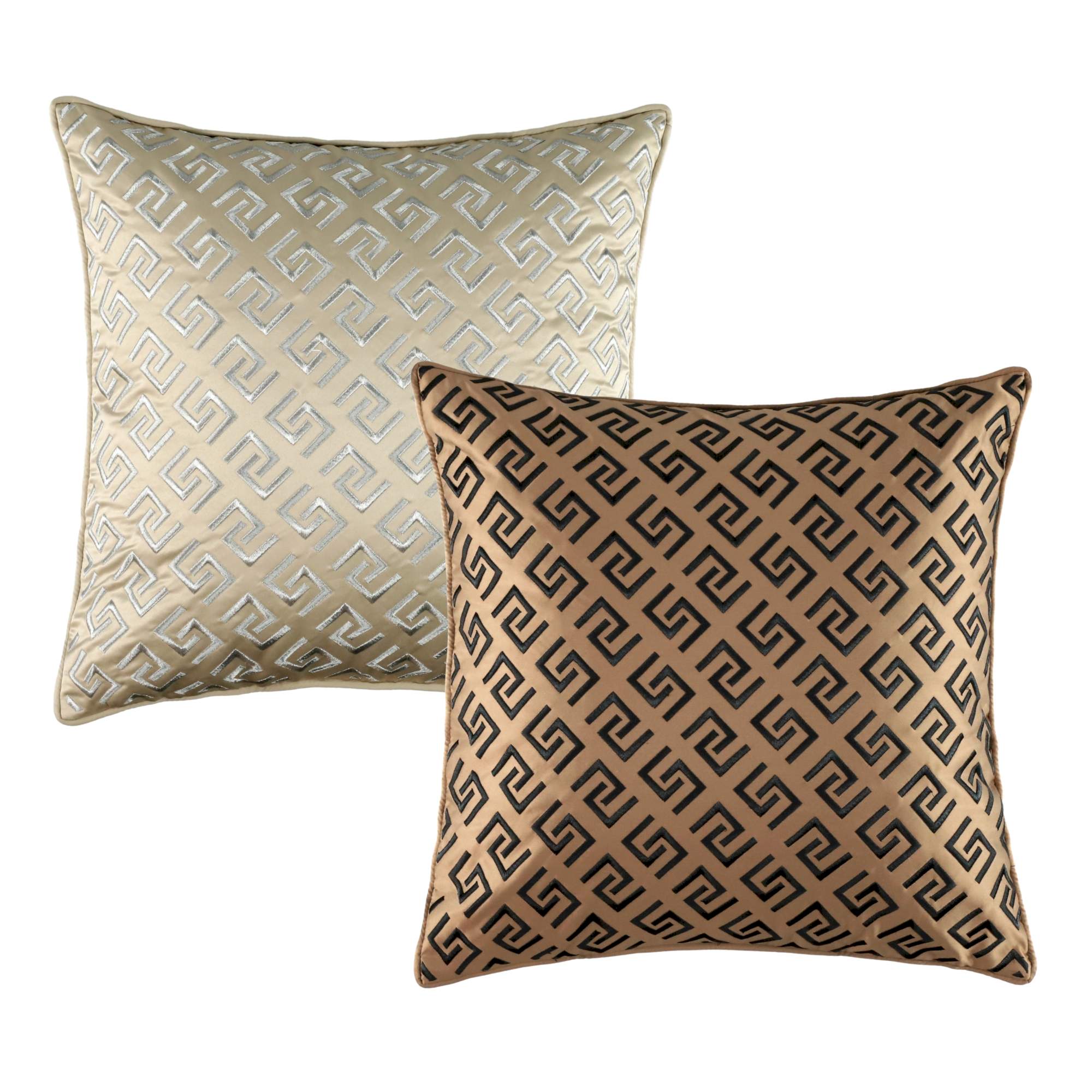 Sportalm Zierkissenhülle 45x45 cm mit grafischer Stickerei – modernes Satin-Design in Beige/Braun