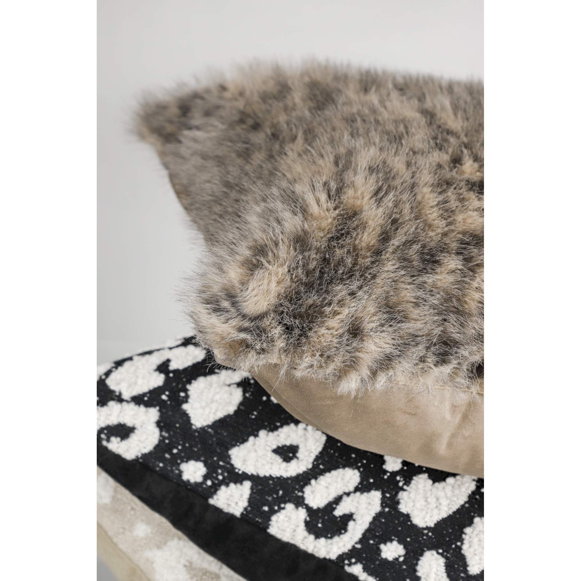 Sportalm Kissenhülle 50x50 cm – Kunstfell Leopard & Velour, greige, waschbar