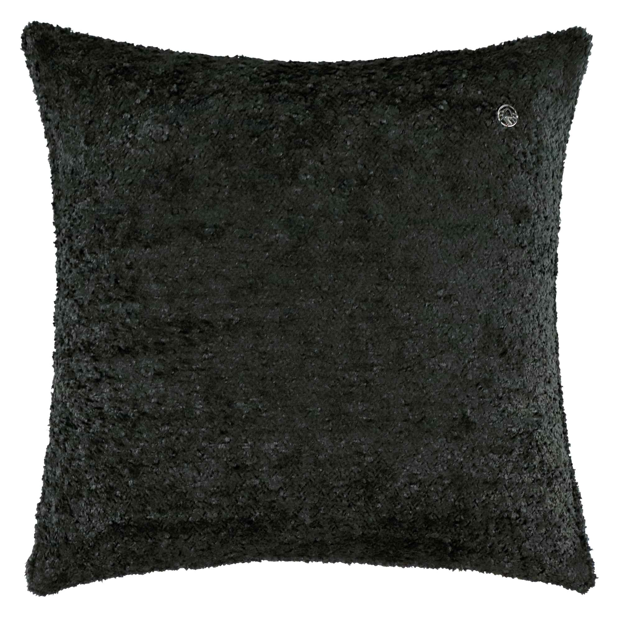 Stilvolle Bouclé-Zierkissenhülle mit Paspel und silbernem Signet, 45x45cm