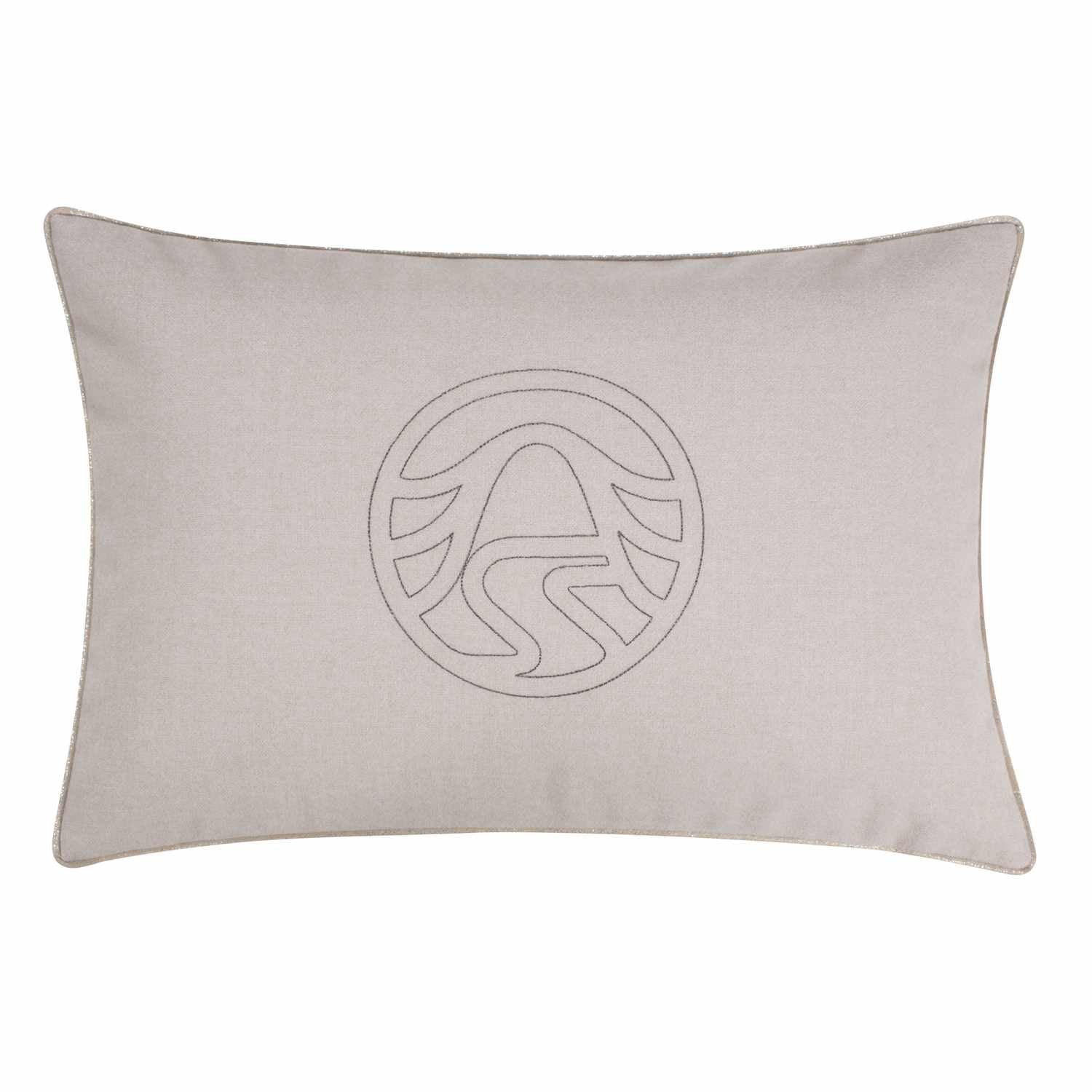 Zierkissenhülle Soft Skills • Stoff in Filzoptik • einfarbig beige mit gesticktem Schriftzug oder Signet-Logo • 2 Größen