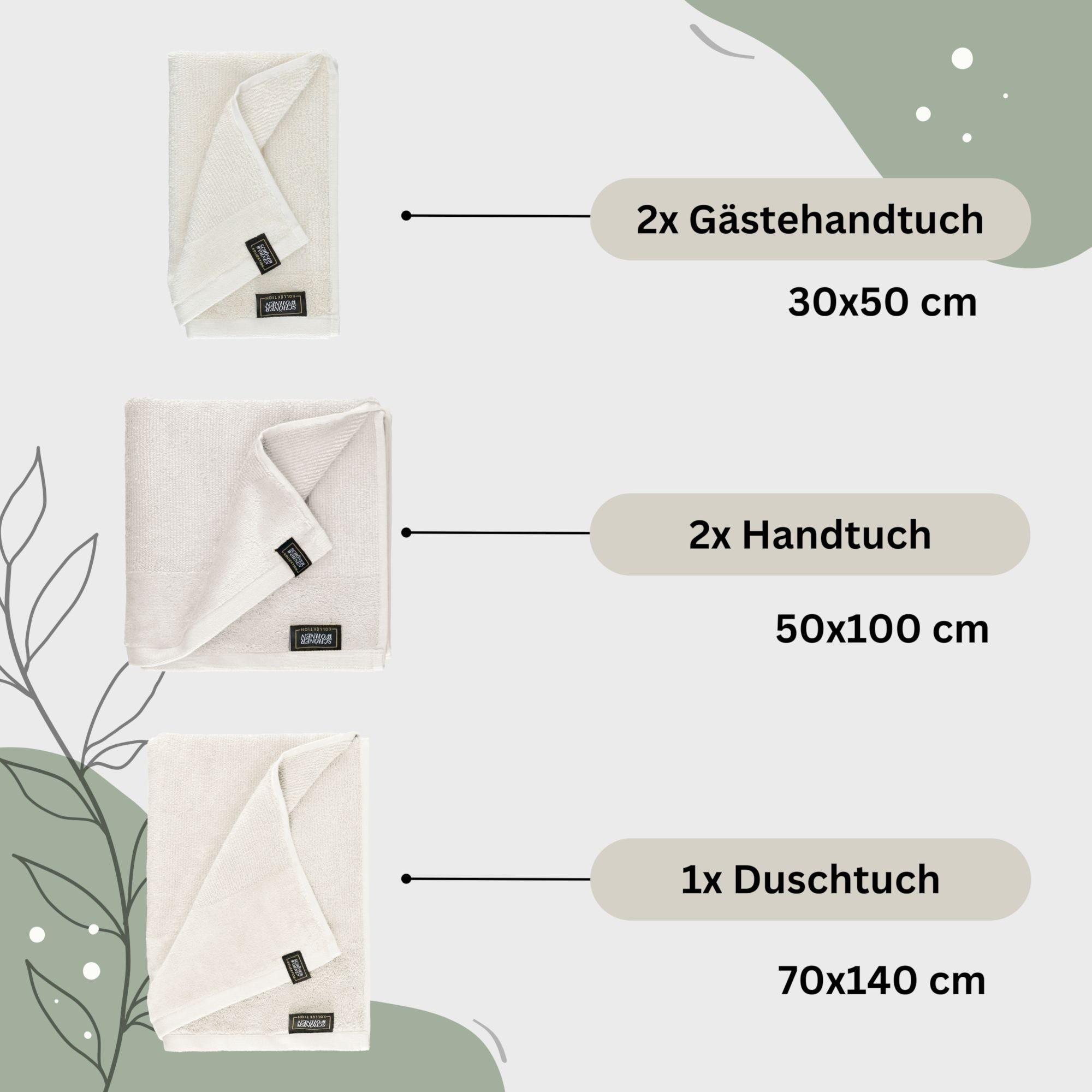Handtuch 5er Set Sense • 2 Gästehandtücher, 2 Handtücher, 1 Duschtuch • 100% Baumwolle