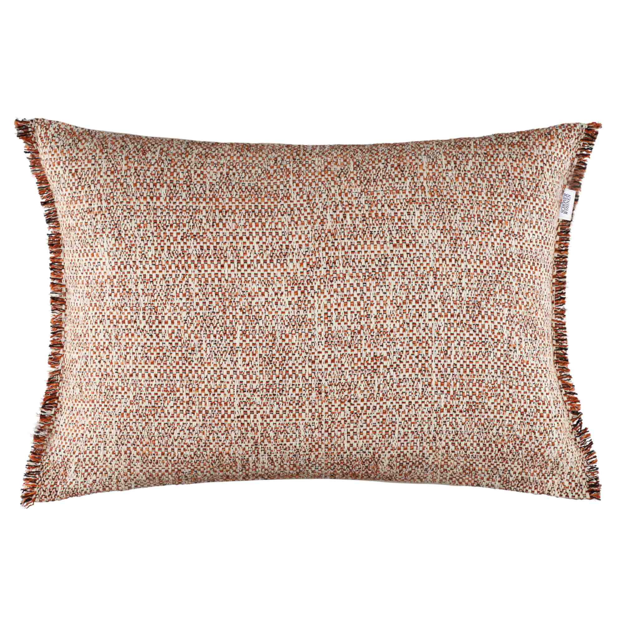 Zierkissenhülle "Voyage" – Strukturgewebe in Anthrazit, Beige & Orange mit Fransen