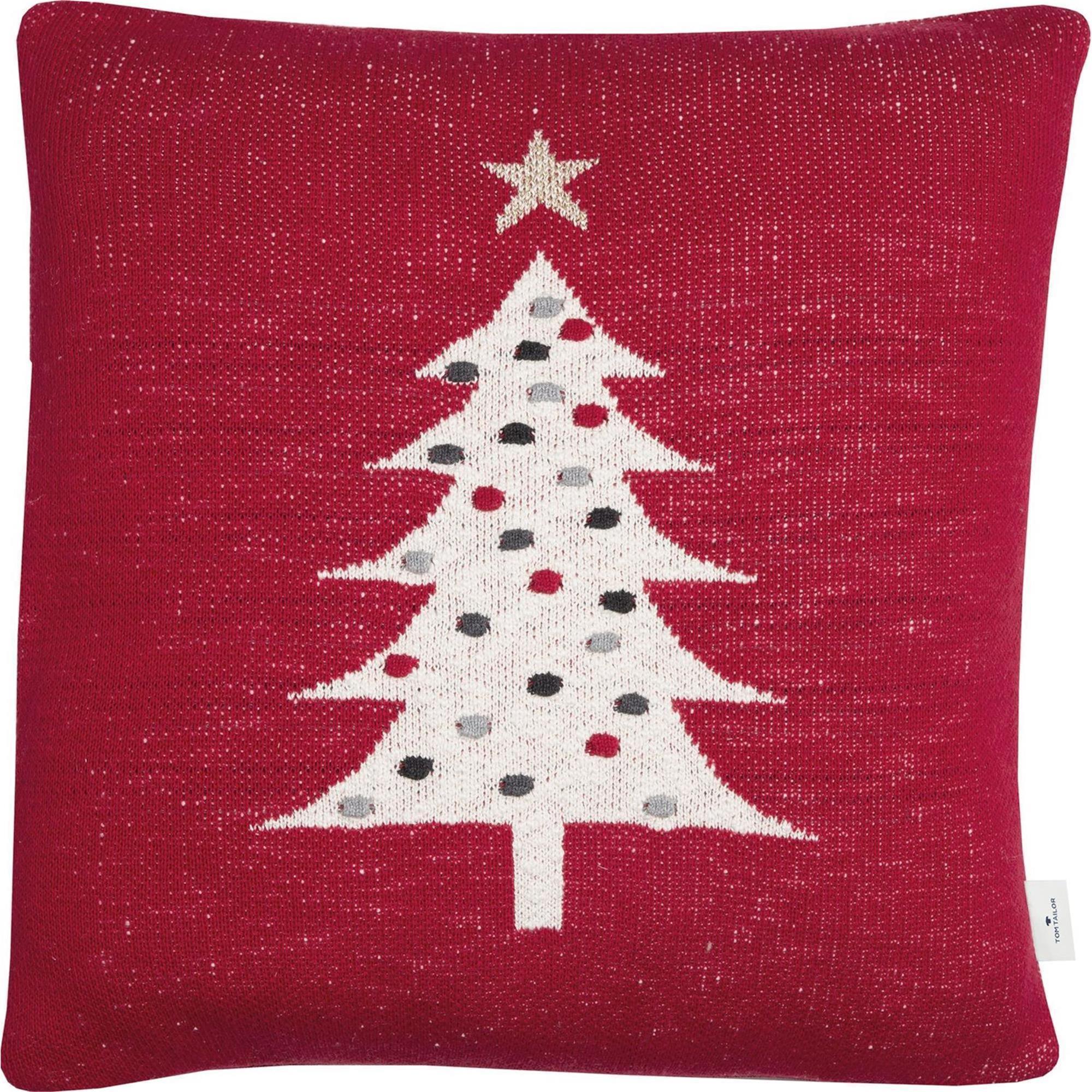 Kissenhülle Knitted Red Tree • Wendekissen mit Weihnachtsbaum • 100% Baumwolle • 45 x 45 cm - WohnDirect.com - Heimtextilien für stilvolles Wohnambiente