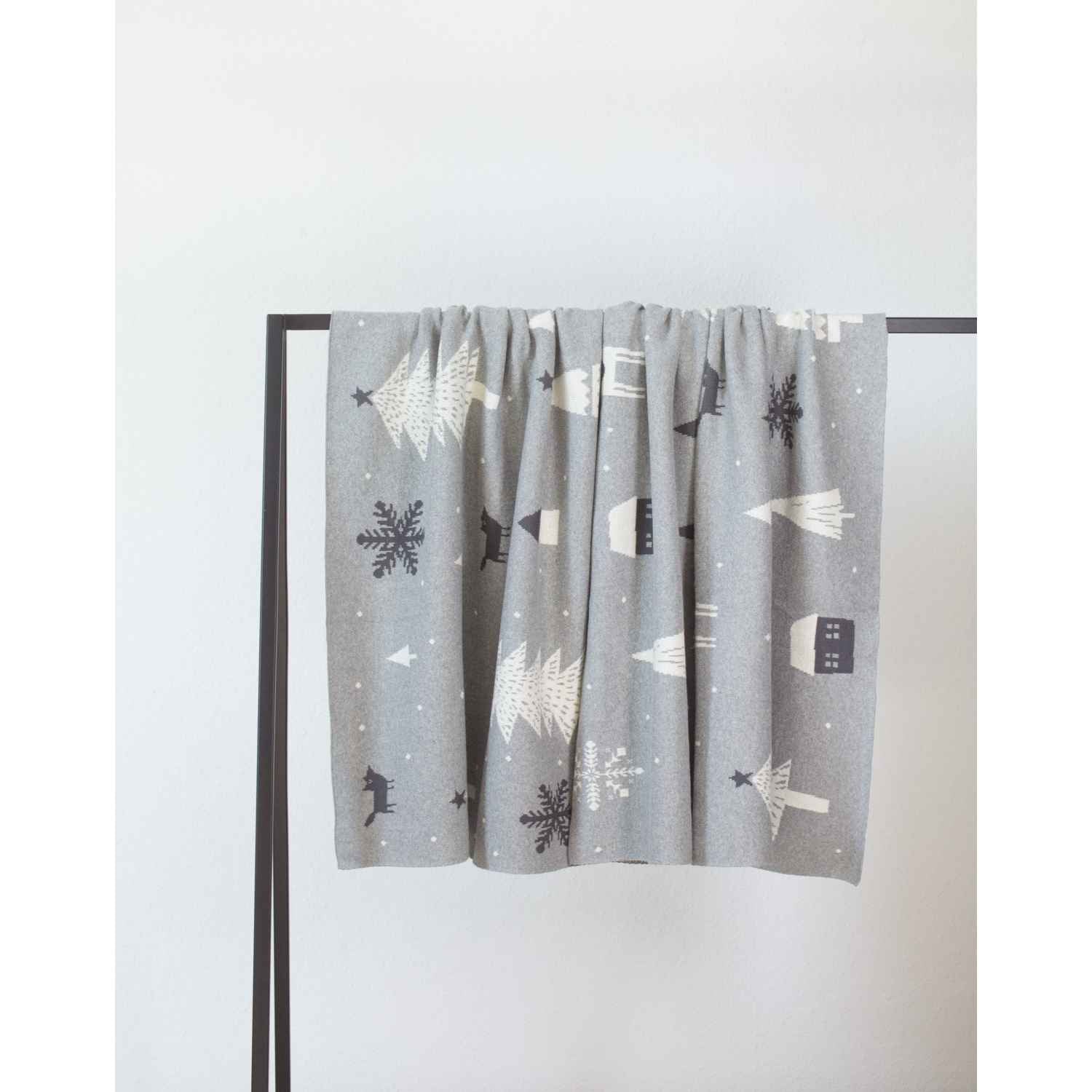Decke Scandinavian • 100% Baumwolle • gestrickt • Wintermotive • 130x170 cm