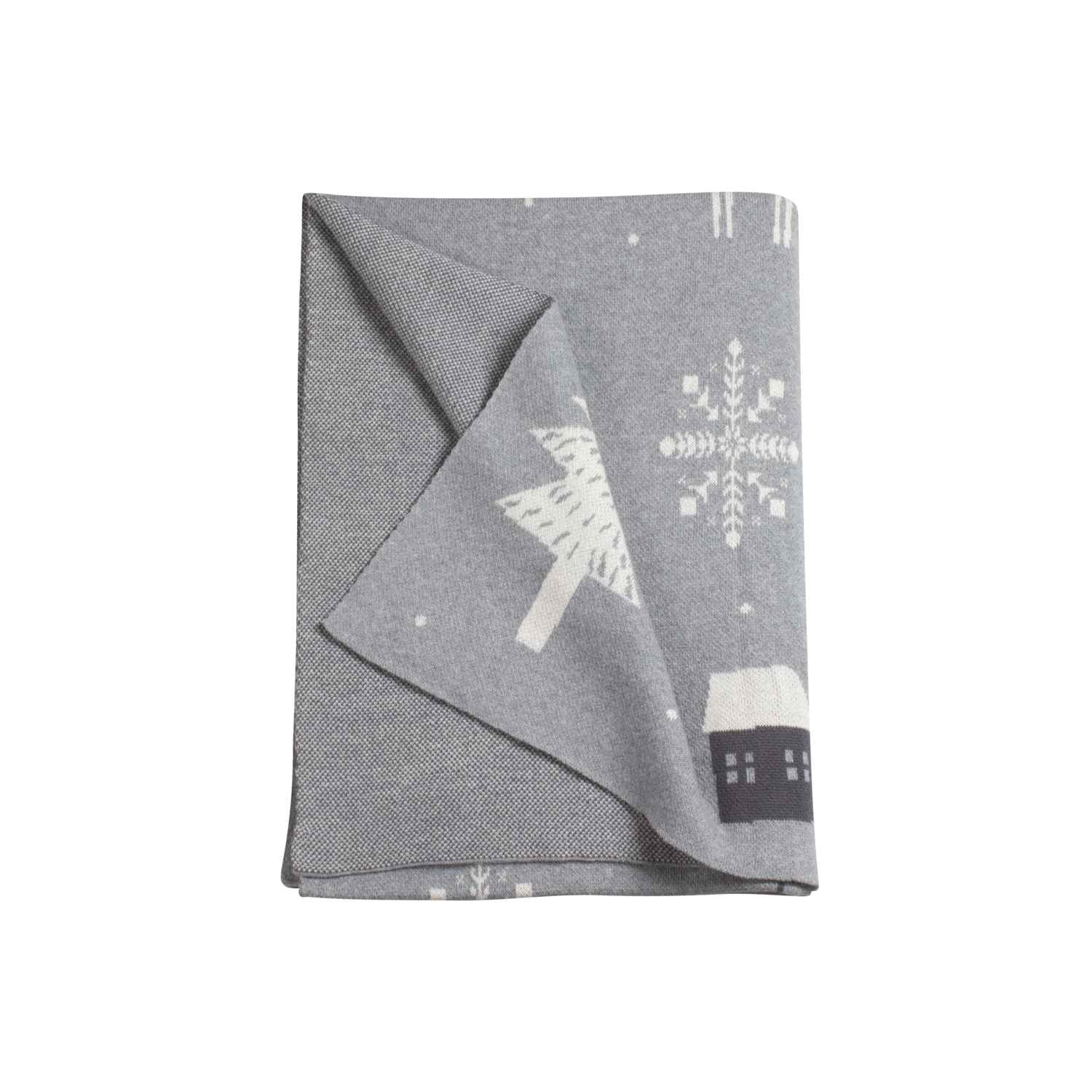Decke Scandinavian • 100% Baumwolle • gestrickt • Wintermotive • 130x170 cm