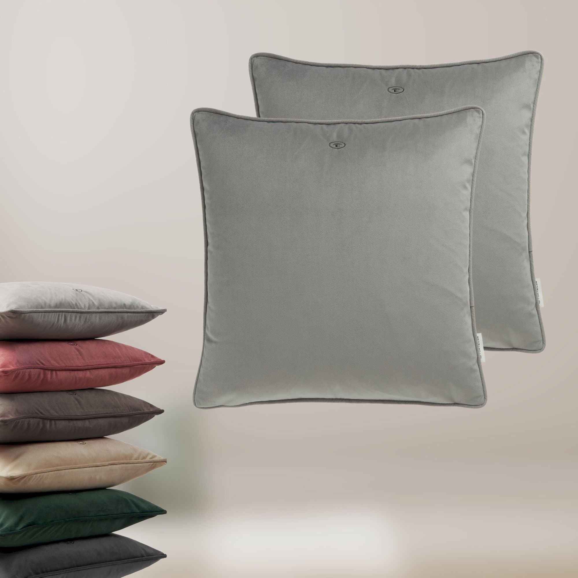 TomTailor 2er Pack Kissen Velvet mit Logostickerei & Paspel