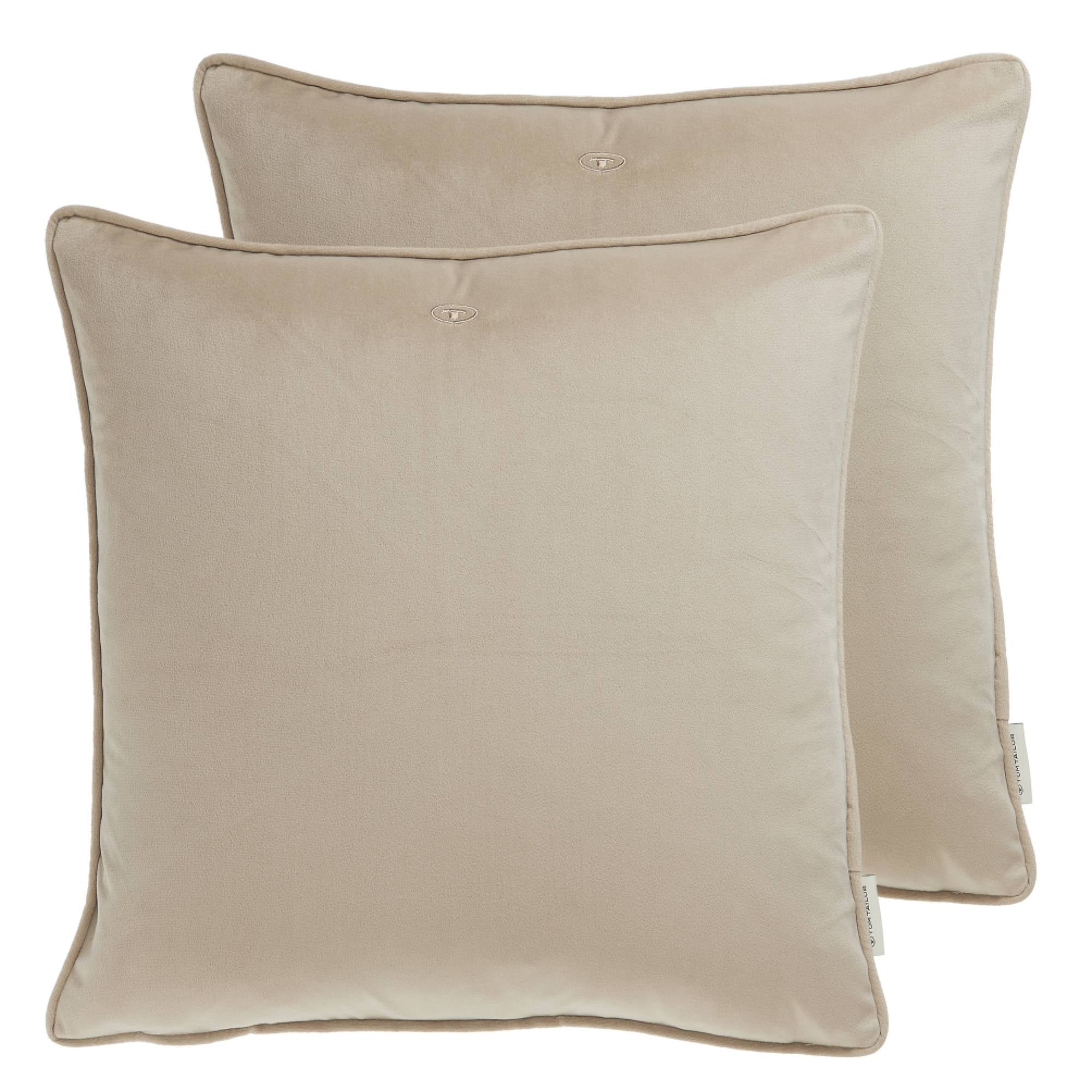 TomTailor 2er Pack Kissen Velvet mit Logostickerei & Paspel