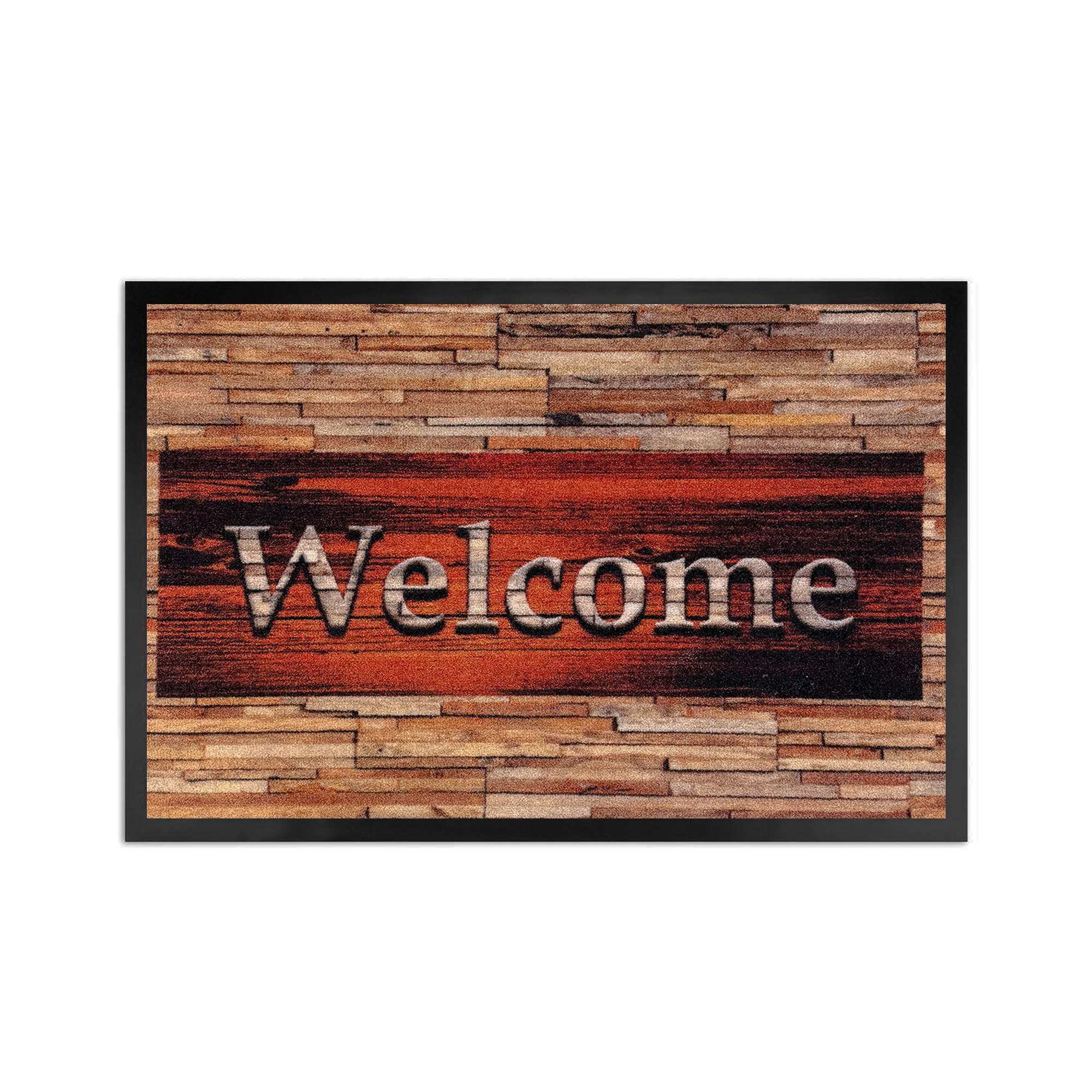 Fußabstreifer Welcome Holz • modernes Holzmotiv • für innen und den überdachten Außenbereich - WohnDirect.com - Heimtextilien für stilvolles Wohnambiente