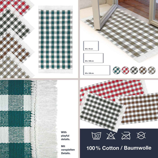 Küchenteppich Matrix Kariert • 100% Baumwolle • 3 Größen-Läufer-WohnDirect-Beige-50 x 75 cm-Wohndirect - Fußmatten, Badematten und mehr
